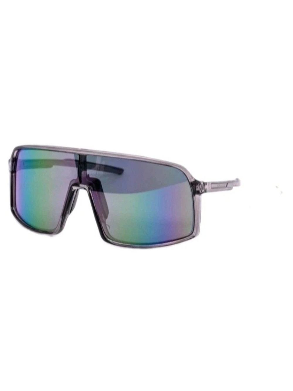 Shield-Style  Sunglasses - Purple Frame with Iridescent Mirror Lenses